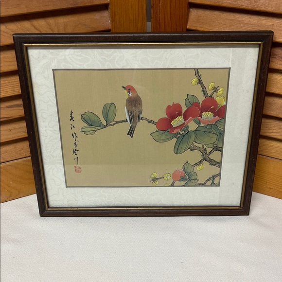 Vintage Asian Silk Bird and Floral Art Print - Picture 1 of 16